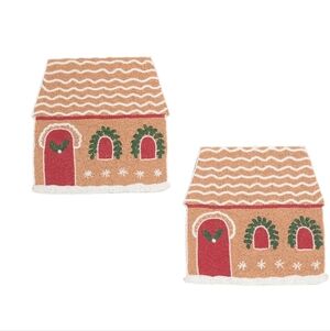 2PK Tahari Christmas Beaded Gingerbread House Placemat Placemats Charger NEW 15"